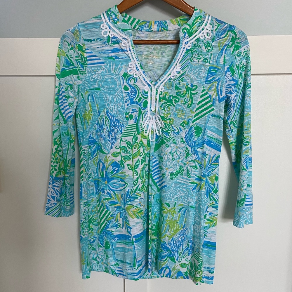 Lilly Pulitzer Kaia Knit Tunic Blue Beach Happy XS